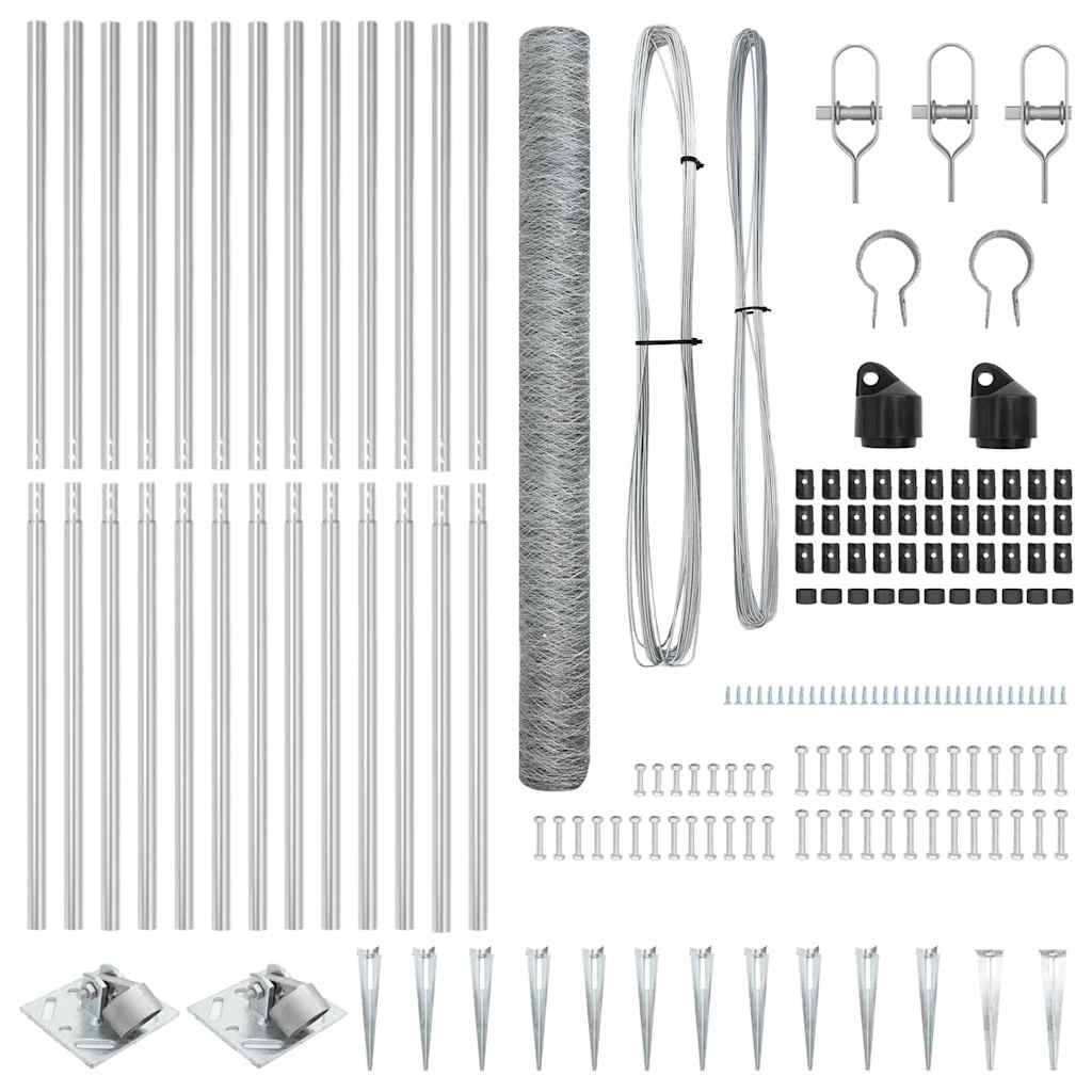 Zaun mit Pfosten Silber 1.5 x 25 m PVC-beschichteter Stahl