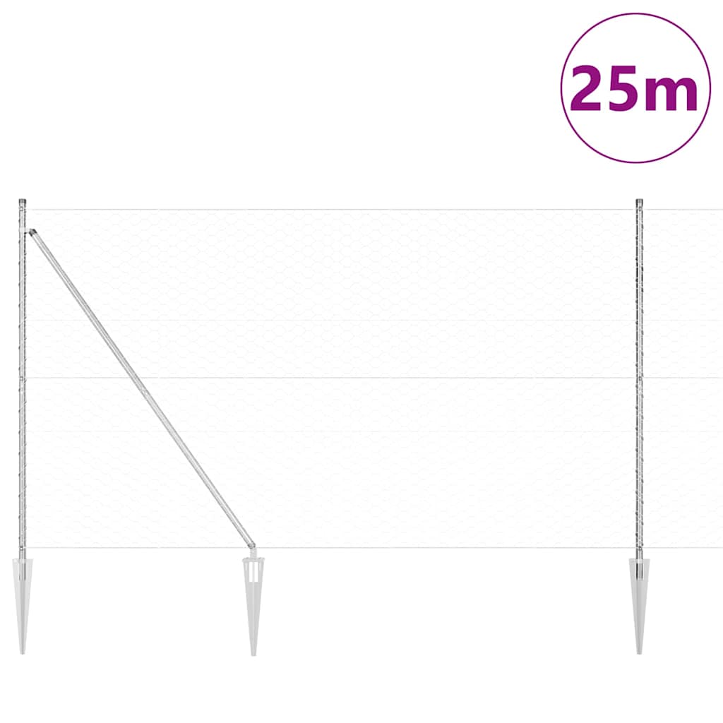 Zaun mit Pfosten Silber 1.5 x 25 m PVC-beschichteter Stahl