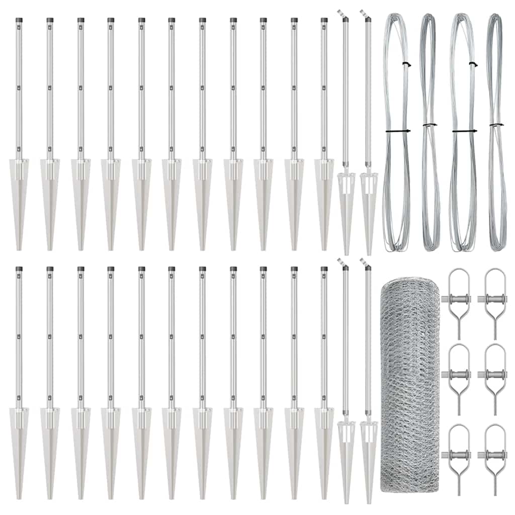 Zaun mit Pfosten Silber 0.4 x 50 m PVC-beschichteter Stahl