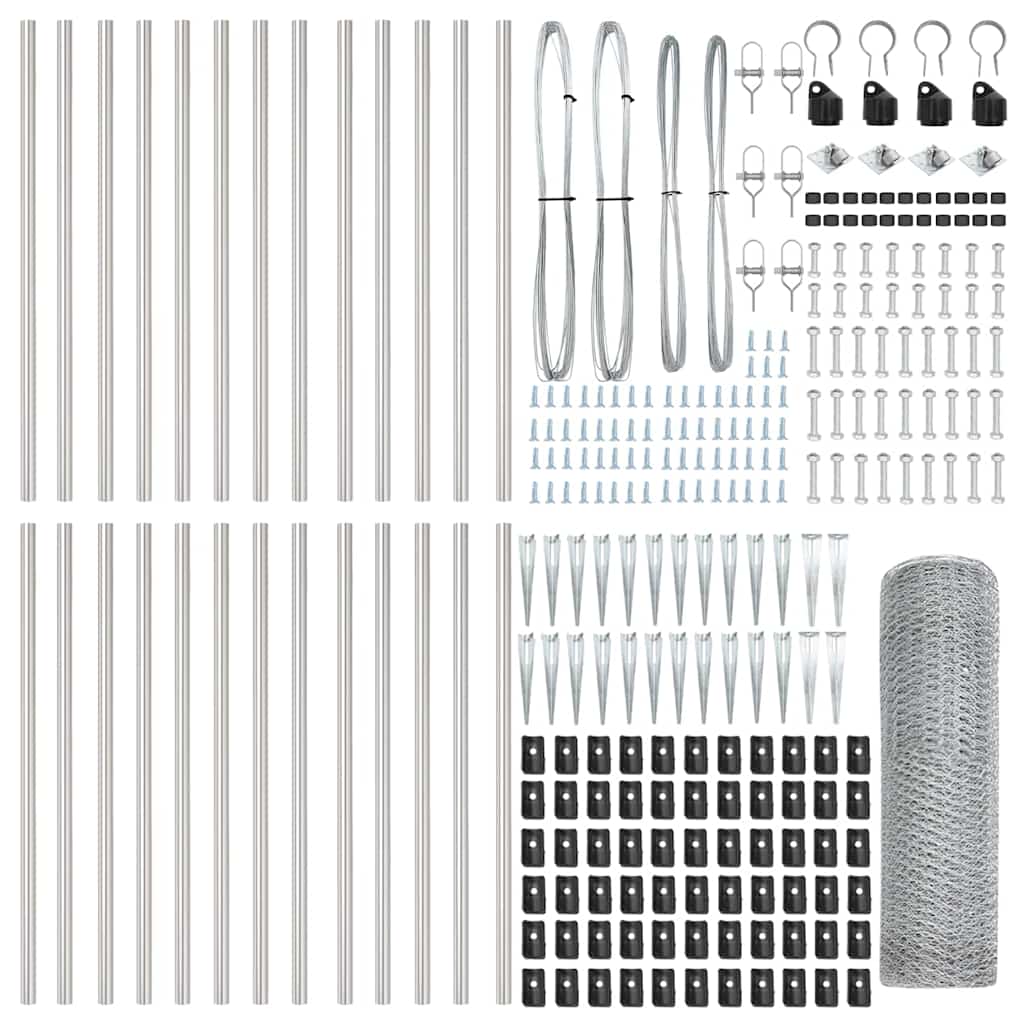 Zaun mit Pfosten Silber 0.4 x 50 m PVC-beschichteter Stahl