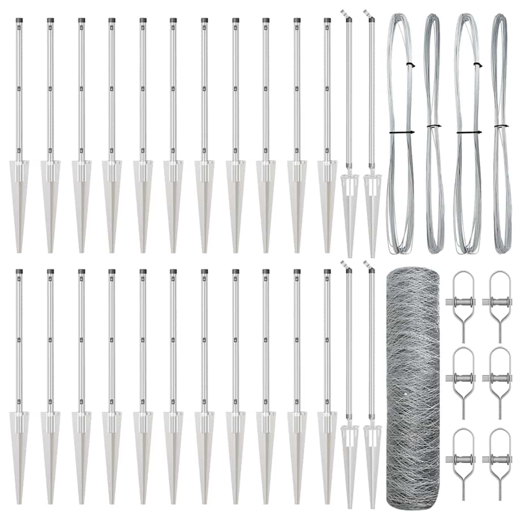 Zaun mit Pfosten Silber 0.4 x 50 m PVC-beschichteter Stahl