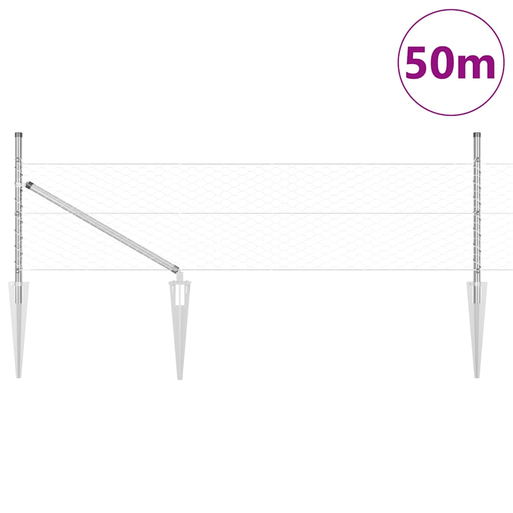 Zaun mit Pfosten Silber 0,5 x 50 m PVC-beschichteter Stahl