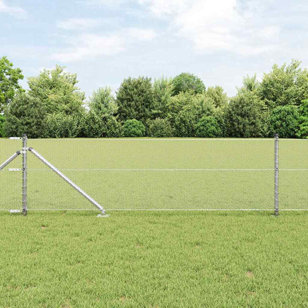 Zaun mit Pfosten Silber 0,6 x 50 m PVC-beschichteter Stahl