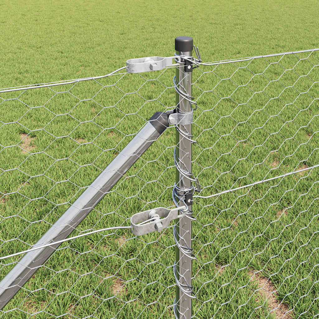 Zaun mit Pfosten Silber 0,6 x 50 m PVC-beschichteter Stahl