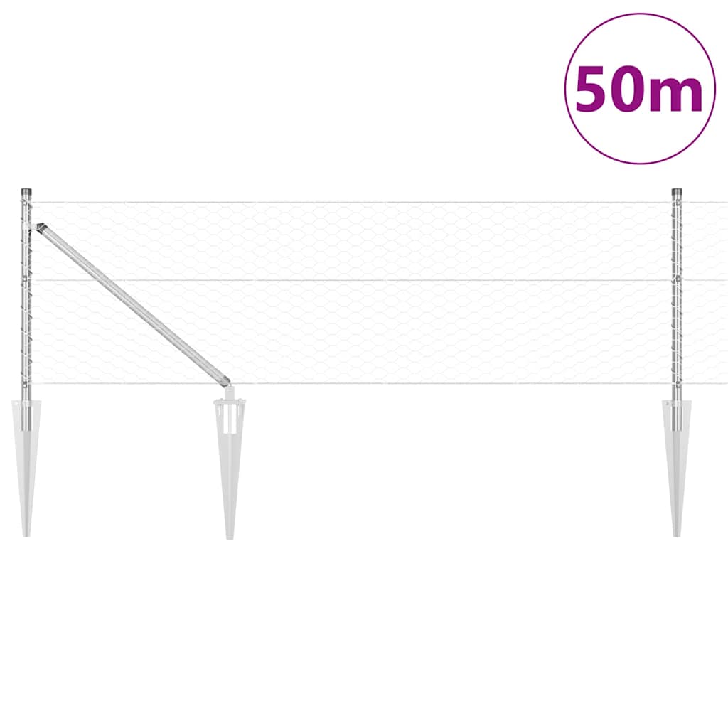 Zaun mit Pfosten Silber 0,6 x 50 m PVC-beschichteter Stahl