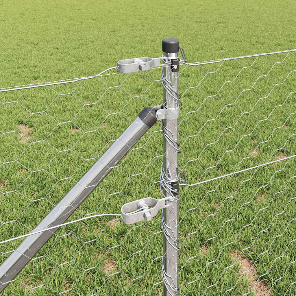 Zaun mit Pfosten Silber 0,6 x 50 m PVC-beschichteter Stahl