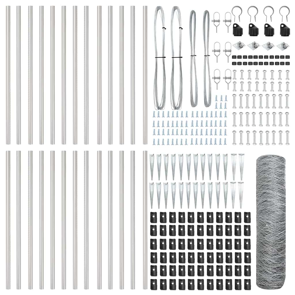 Zaun mit Pfosten Silber 0,6 x 50 m PVC-beschichteter Stahl