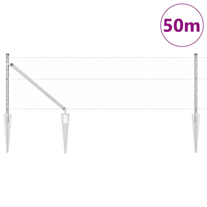 Zaun mit Pfosten Silber 0,6 x 50 m PVC-beschichteter Stahl