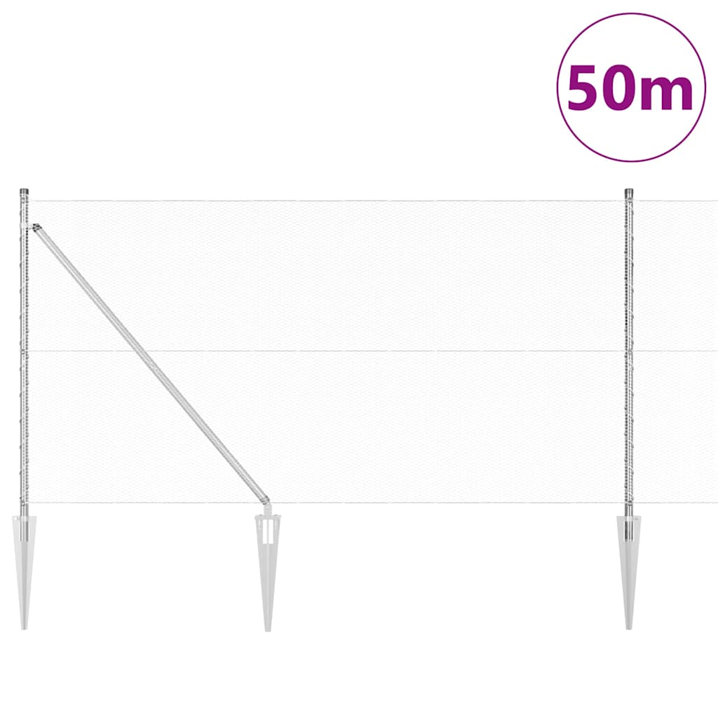 Zaun mit Pfosten Silber 1,2 x 50 m PVC-beschichteter Stahl