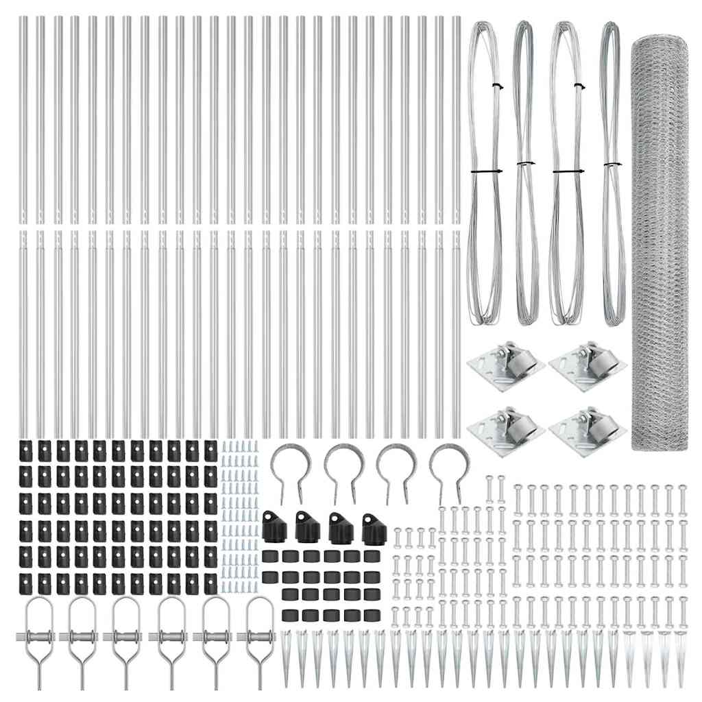 Zaun mit Pfosten Silber 1,2 x 50 m PVC-beschichteter Stahl
