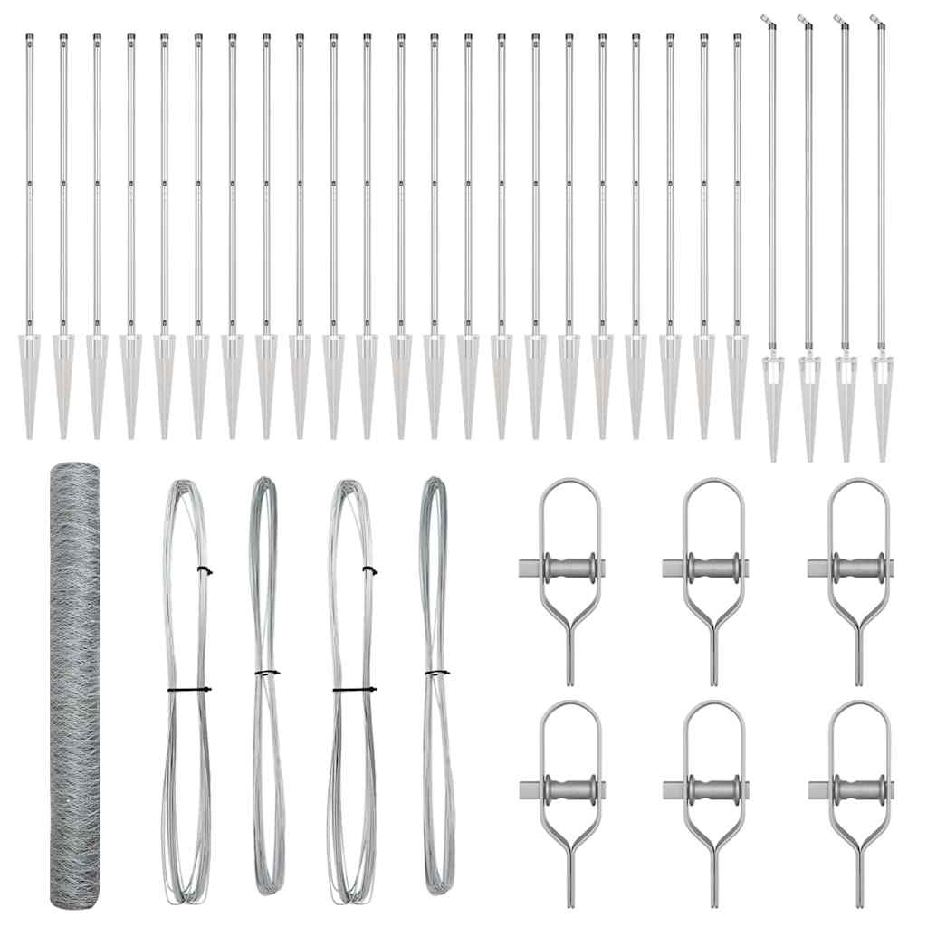 Zaun mit Pfosten Silber 1,4 x 50 m PVC-beschichteter Stahl