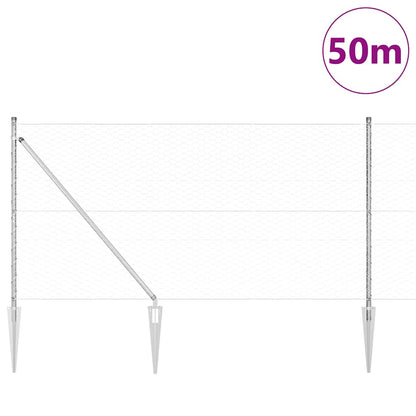 Zaun mit Pfosten Silber 1,4 x 50 m PVC-beschichteter Stahl