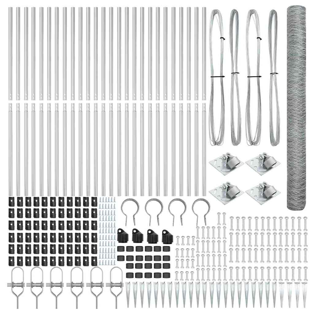 Zaun mit Pfosten Silber 1,5 x 50 m PVC-beschichteter Stahl