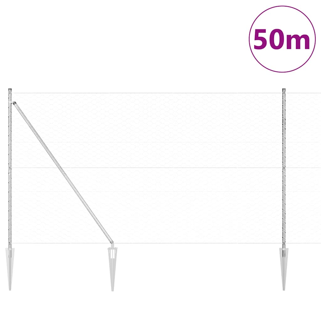 Zaun mit Pfosten Silber 1,5 x 50 m PVC-beschichteter Stahl