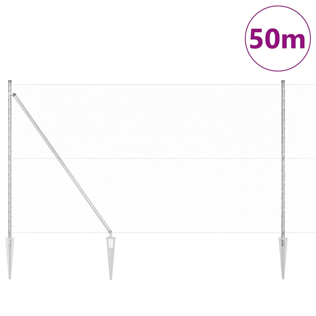 Zaun mit Pfosten Silber 1,6 x 50 m PVC-beschichteter Stahl