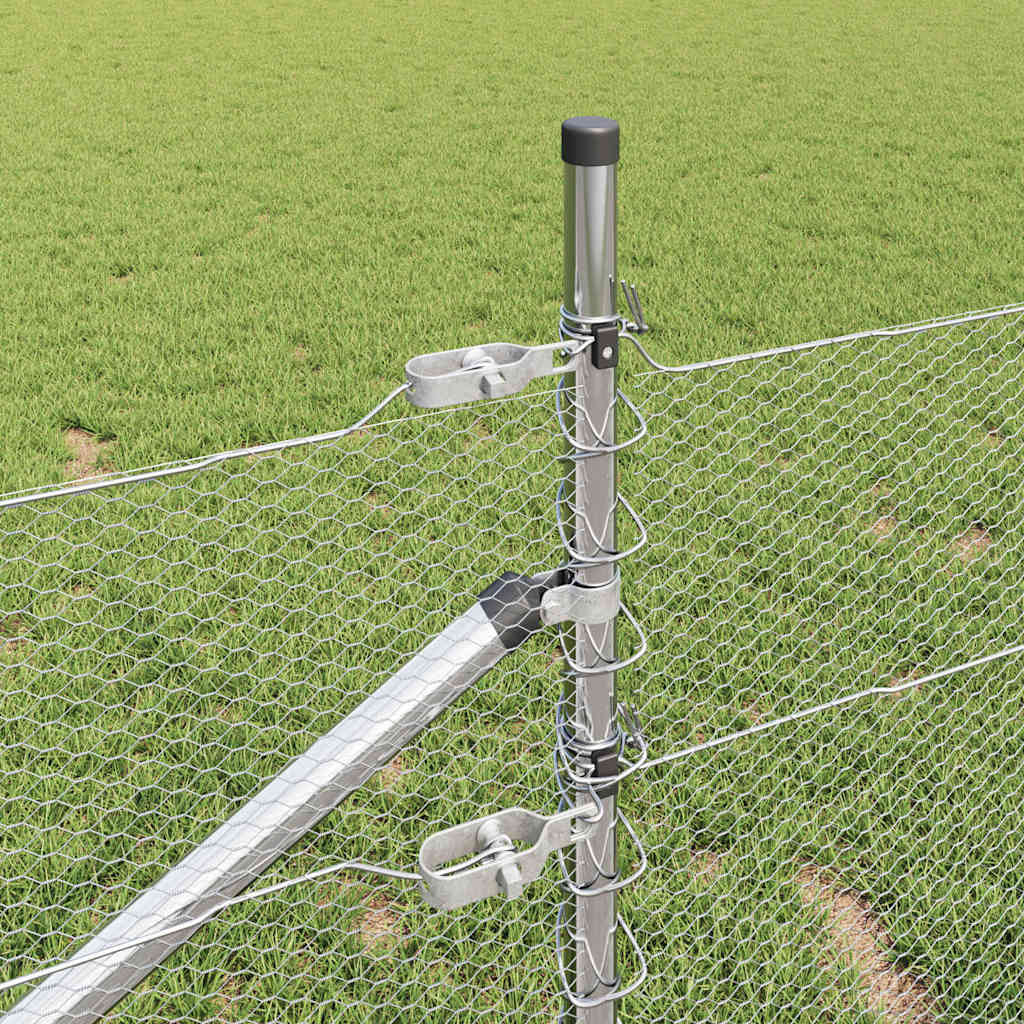 Zaun mit Pfosten Silber 0,4 x 100 m PVC-beschichteter Stahl