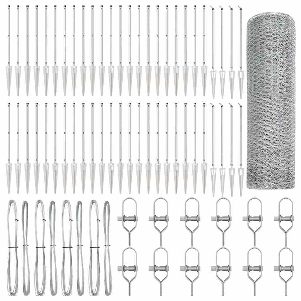 Zaun mit Pfosten Silber 0,4 x 100 m PVC-beschichteter Stahl