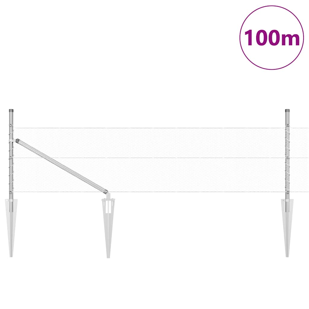 Zaun mit Pfosten Silber 0,4 x 100 m PVC-beschichteter Stahl