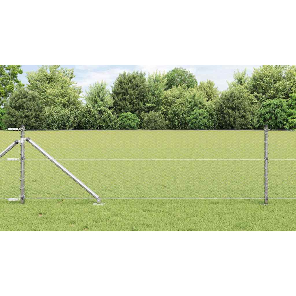 Zaun mit Pfosten Silber 0,6 x 100 m PVC-beschichteter Stahl