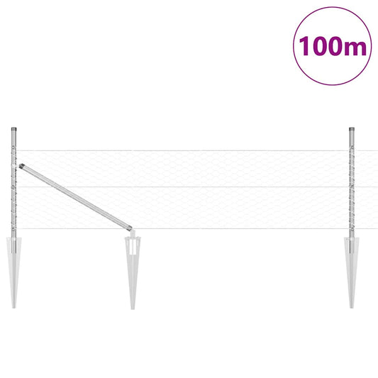 Zaun mit Pfosten Silber 0,8 x 100 m PVC-beschichteter Stahl