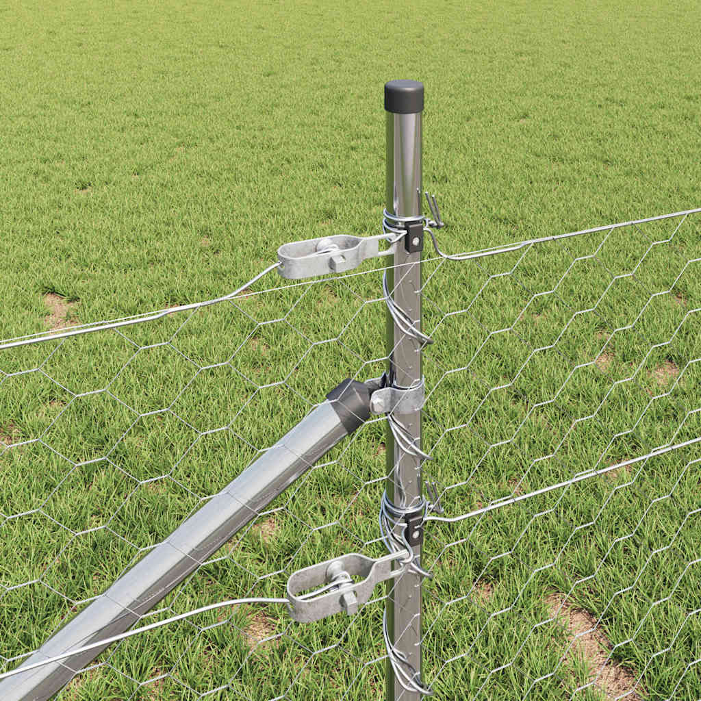 Zaun mit Pfosten Silber 0,8 x 100 m PVC-beschichteter Stahl