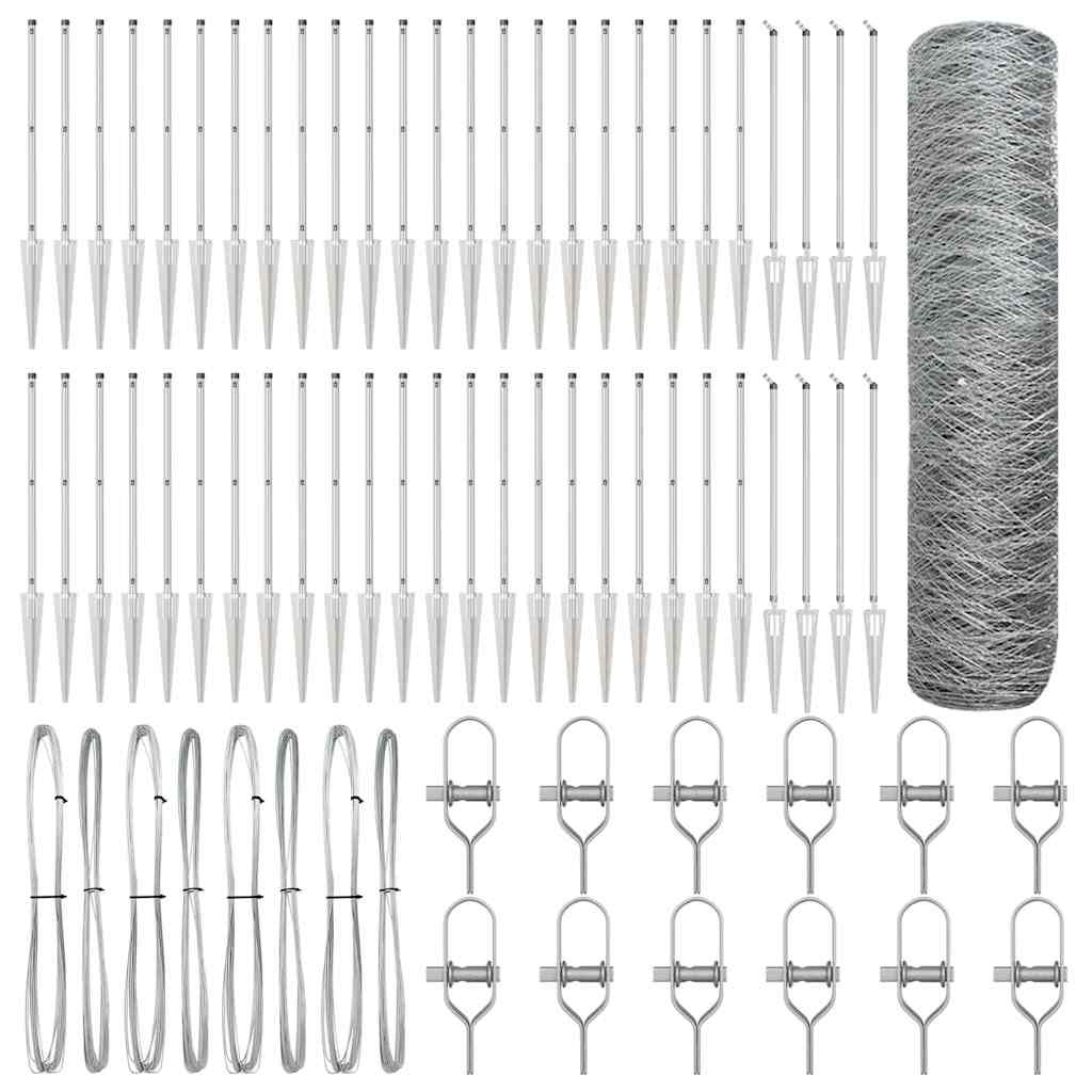 Zaun mit Pfosten Silber 0,8 x 100 m PVC-beschichteter Stahl