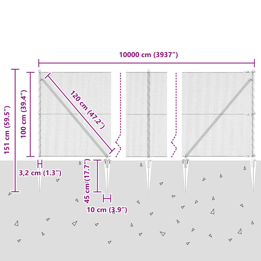 Zaun mit Pfosten Silber 1 x 100 m PVC-beschichteter Stahl