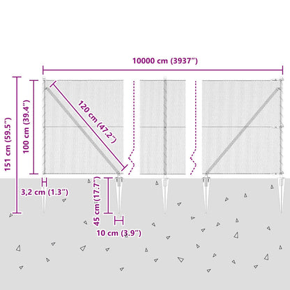 Zaun mit Pfosten Silber 1 x 100 m PVC-beschichteter Stahl