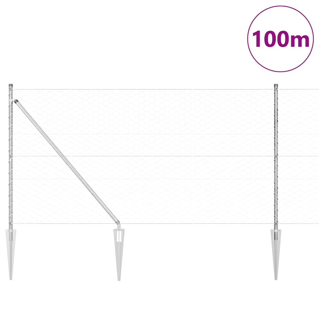 Zaun mit Pfosten Silber 1 x 100 m PVC-beschichteter Stahl