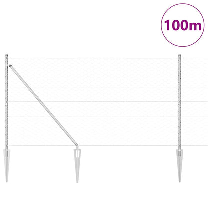 Zaun mit Pfosten Silber 1 x 100 m PVC-beschichteter Stahl