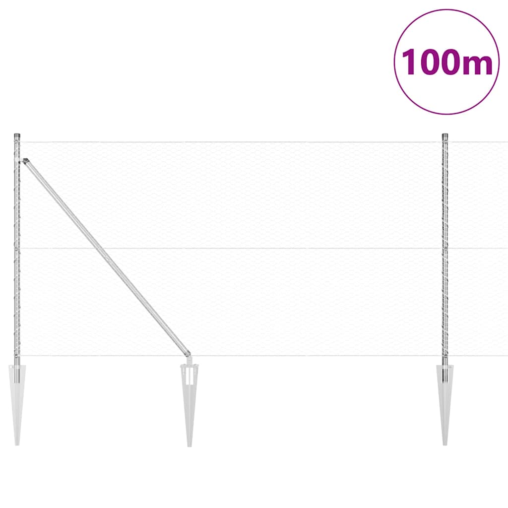 Zaun mit Pfosten Silber 1,2 x 100 m PVC-beschichteter Stahl