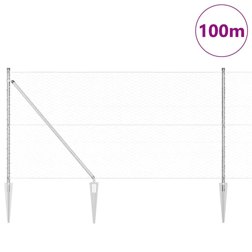 Zaun mit Pfosten Silber 1,2 x 100 m PVC-beschichteter Stahl