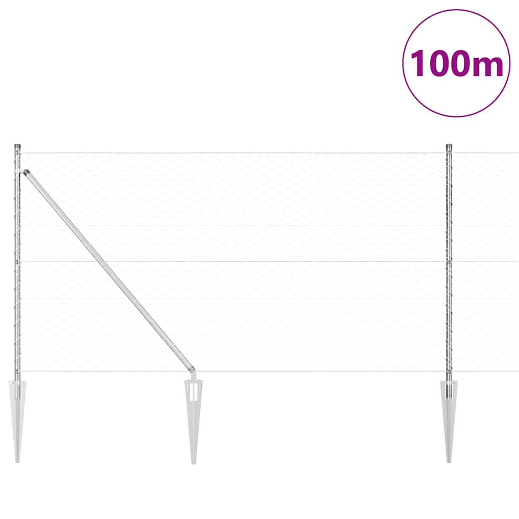 Zaun mit Pfosten Silber 1,2 x 100 m PVC-beschichteter Stahl