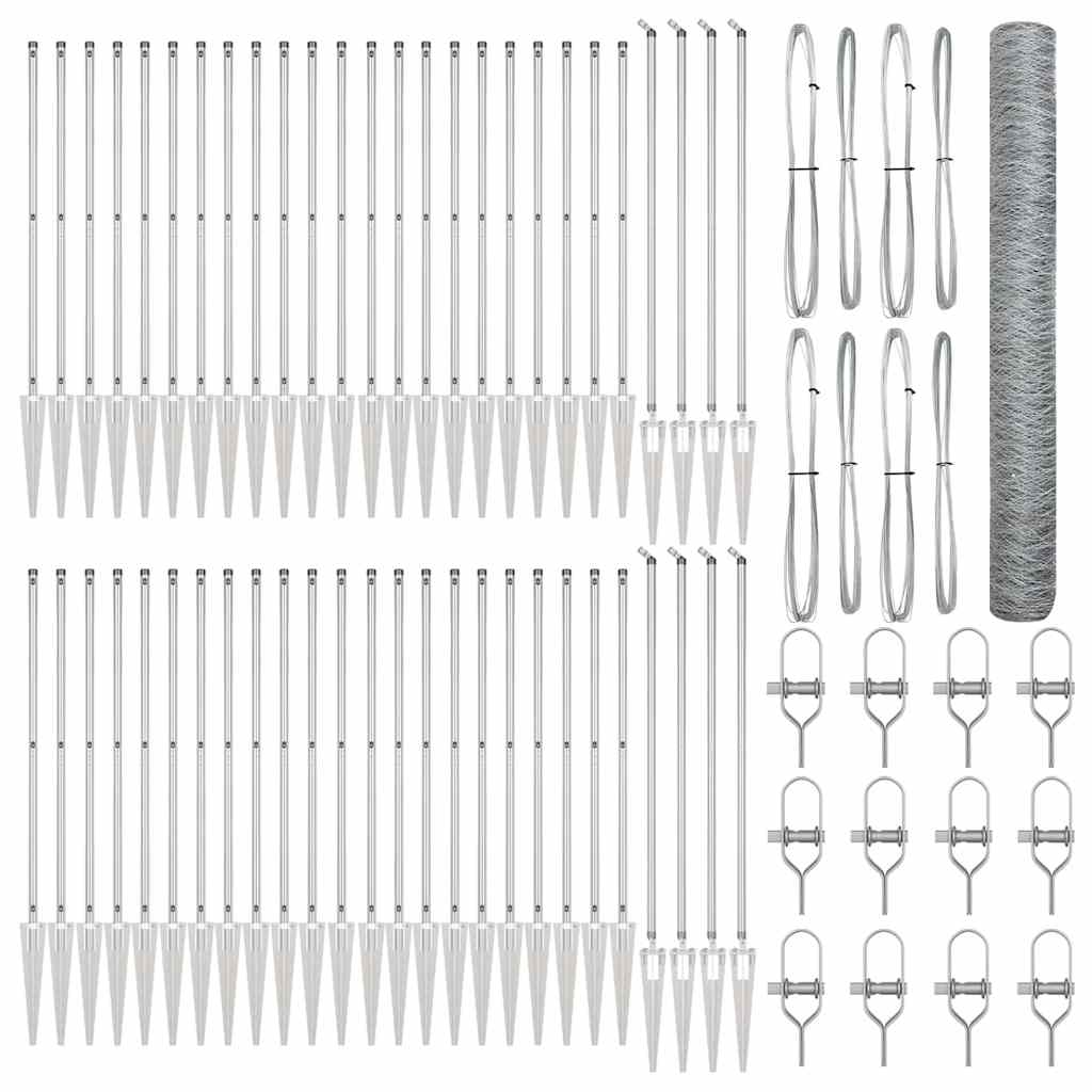 Zaun mit Pfosten Silber 1,4 x 100 m PVC-beschichteter Stahl