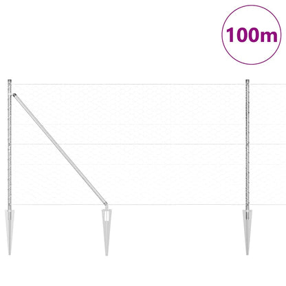 Zaun mit Pfosten Silber 1,4 x 100 m PVC-beschichteter Stahl