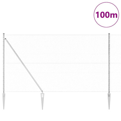 Zaun mit Pfosten Silber 1,6 x 100 m PVC-beschichteter Stahl