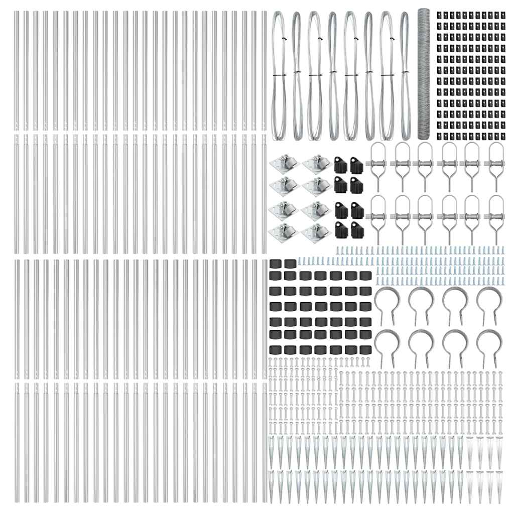 Zaun mit Pfosten Silber 1,6 x 100 m PVC-beschichteter Stahl