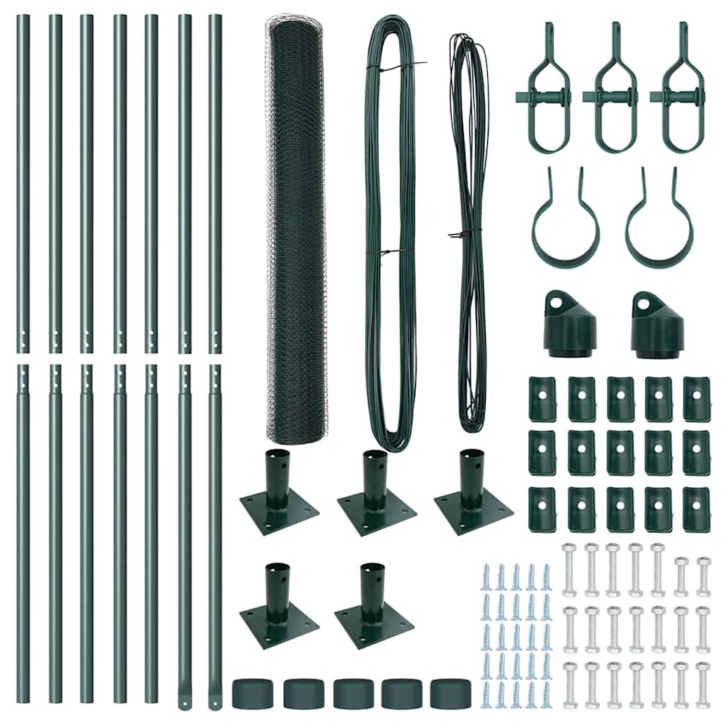 Zaun mit Pfosten Grün 1 x 10 m PVC-beschichteter Stahl