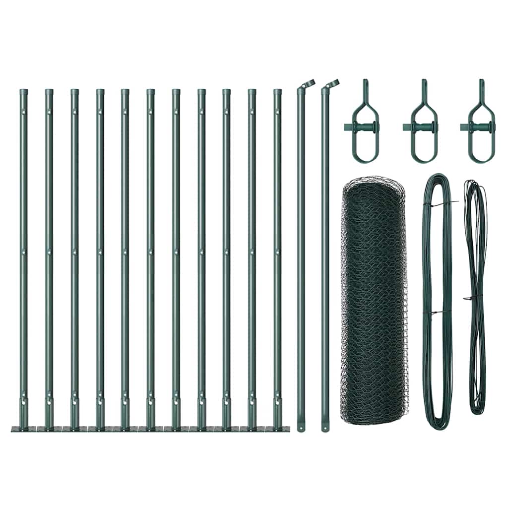 Zaun mit Pfosten Grün 0,6 x 25 m PVC-beschichteter Stahl