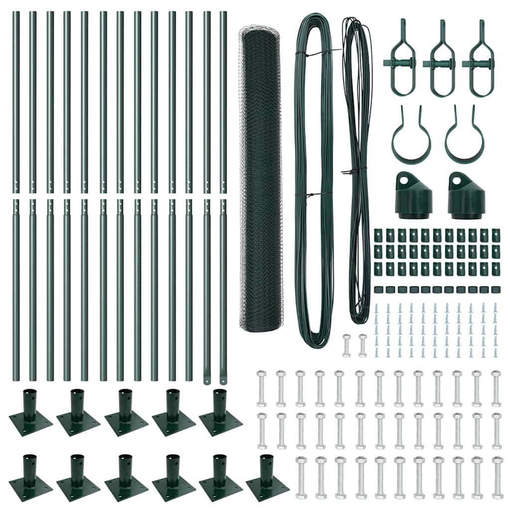 Zaun mit Pfosten Grün 0,8 x 25 m PVC-beschichteter Stahl