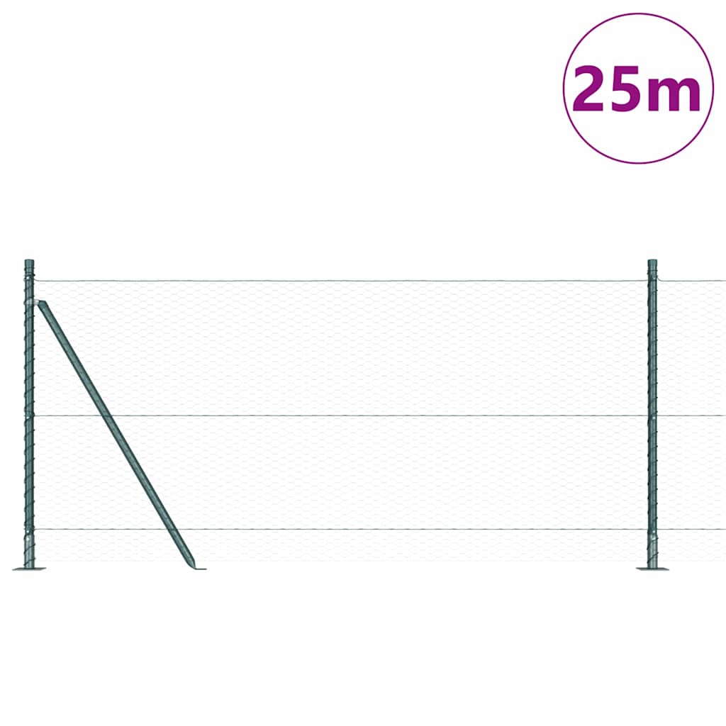 Zaun mit Pfosten Grün 0,8 x 25 m PVC-beschichteter Stahl