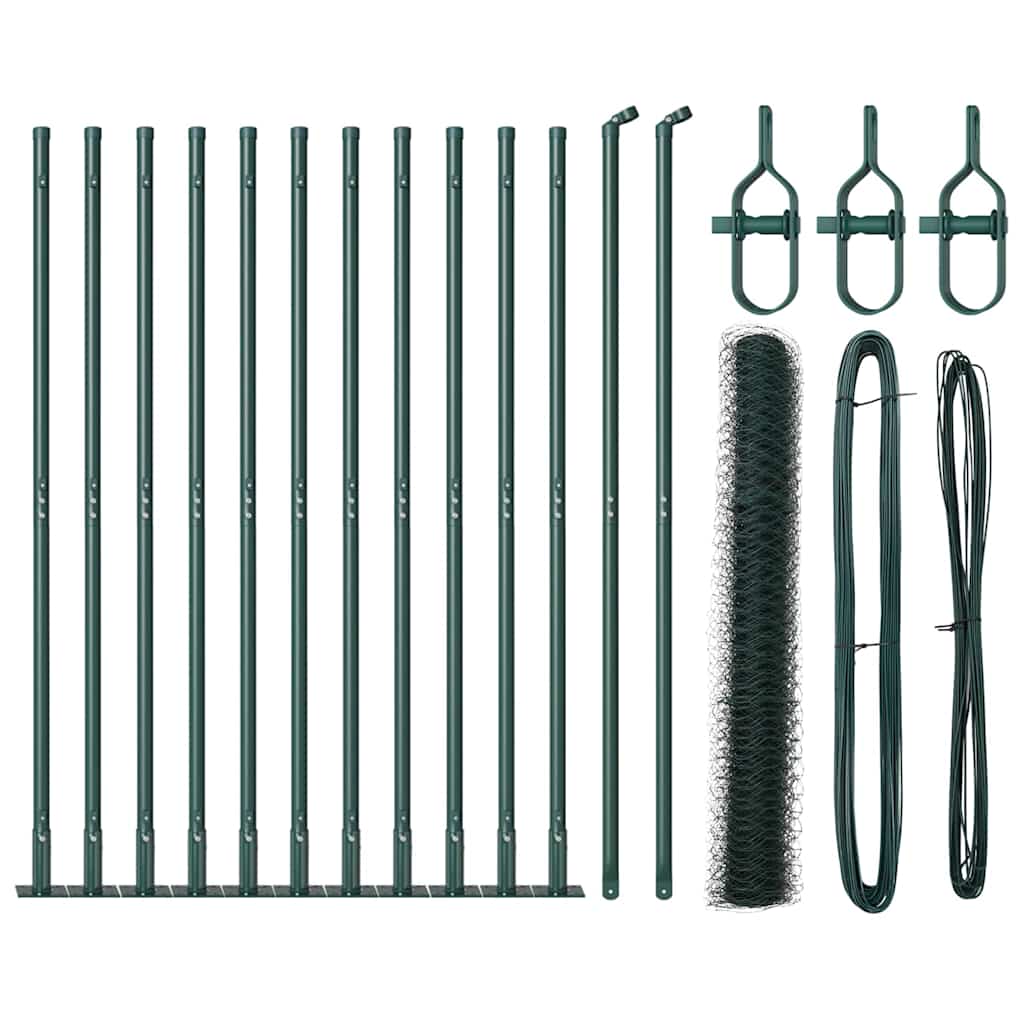 Zaun mit Pfosten Grün 1 x 25 m PVC-beschichteter Stahl