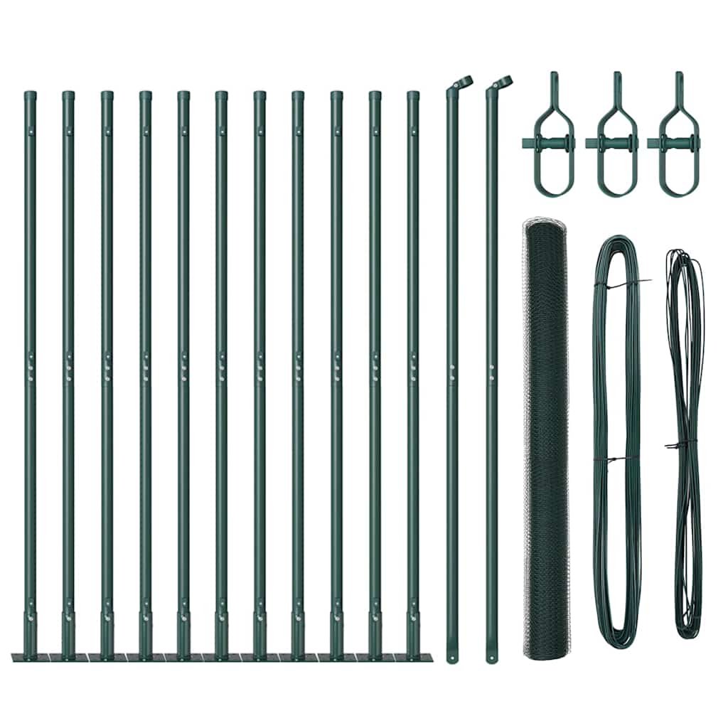 Zaun mit Pfosten Grün 1.5 x 25 m PVC-beschichteter Stahl