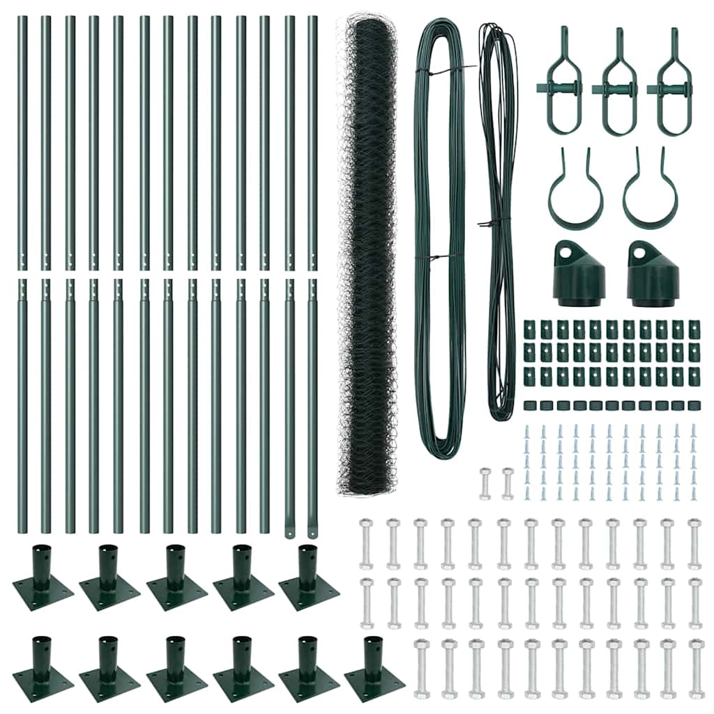 Zaun mit Pfosten Grün 1.5 x 25 m PVC-beschichteter Stahl