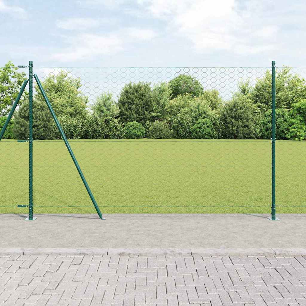 Zaun mit Pfosten Grün 1.5 x 25 m PVC-beschichteter Stahl