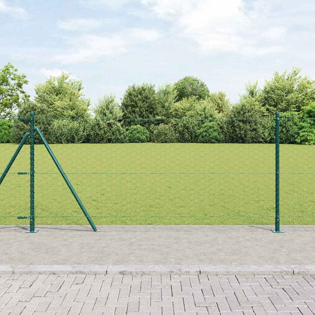 Zaun mit Pfosten Grün 0,8 x 50 m PVC-beschichteter Stahl