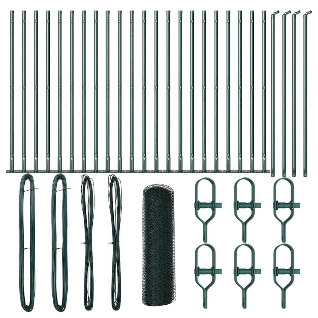 Zaun mit Pfosten Grün 1 x 50 m PVC-beschichteter Stahl