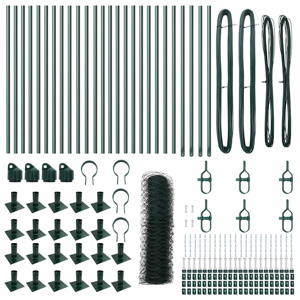 Zaun mit Pfosten Grün 1 x 50 m PVC-beschichteter Stahl