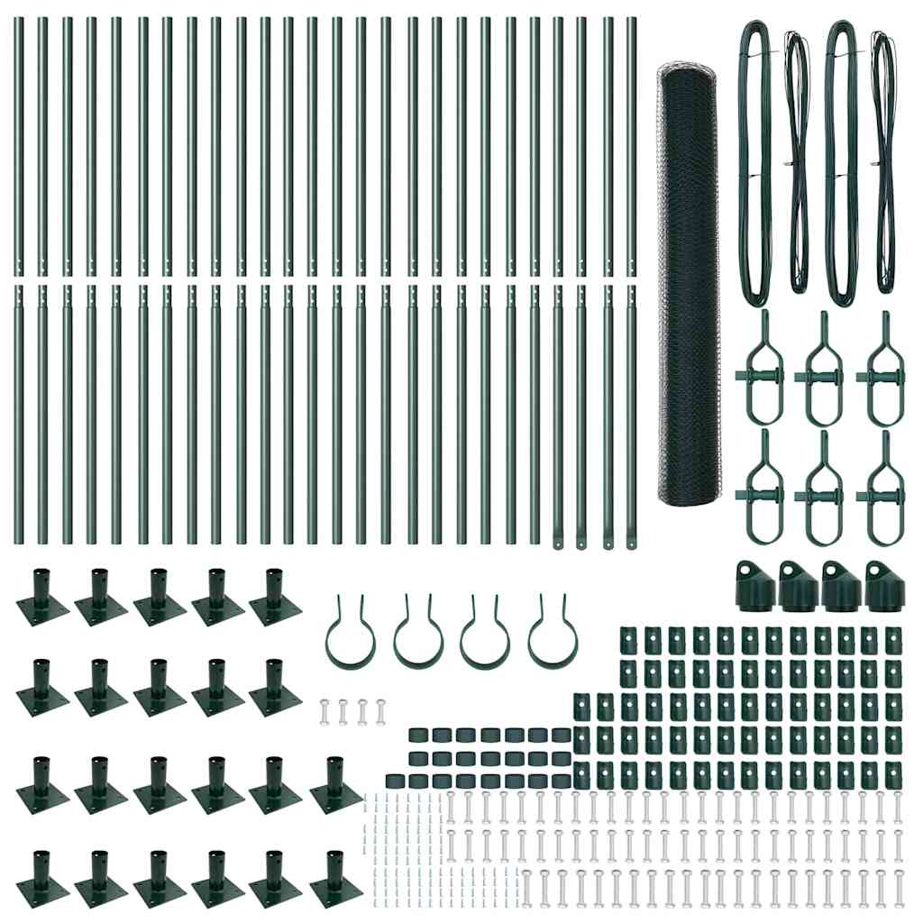 Zaun mit Pfosten Grün 1,2 x 50 m PVC-beschichteter Stahl