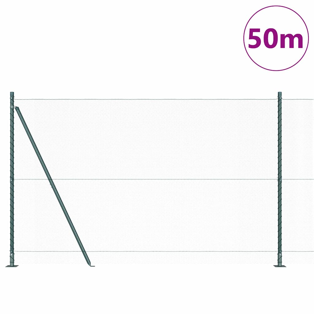 Zaun mit Pfosten Grün 1.5 x 50 m PVC-beschichteter Stahl